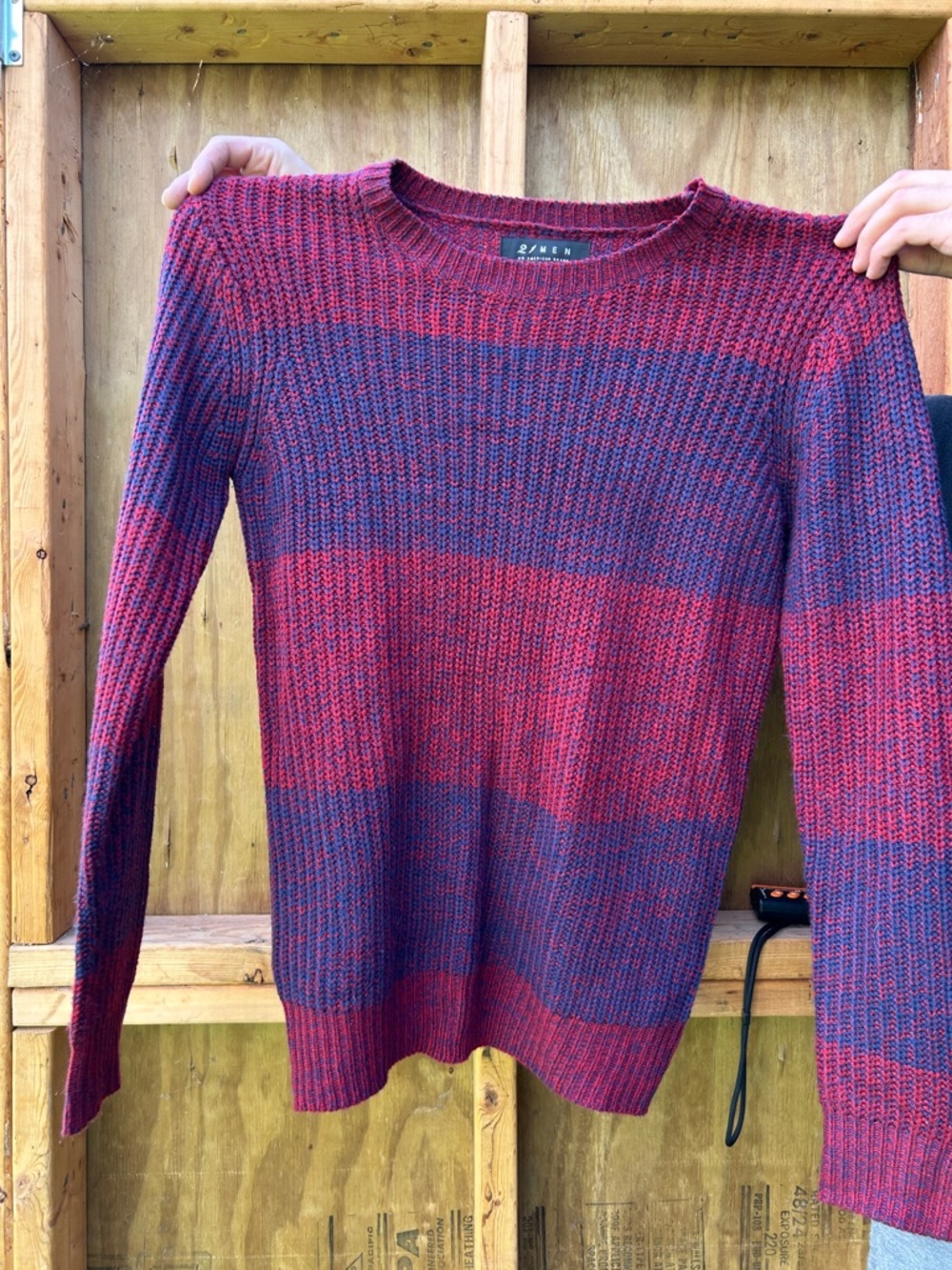 2MEN Red and Navy Striped Knit Sweater